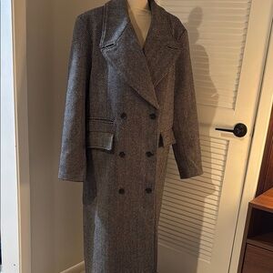 Classic Herringbone Double-Breasted Coat